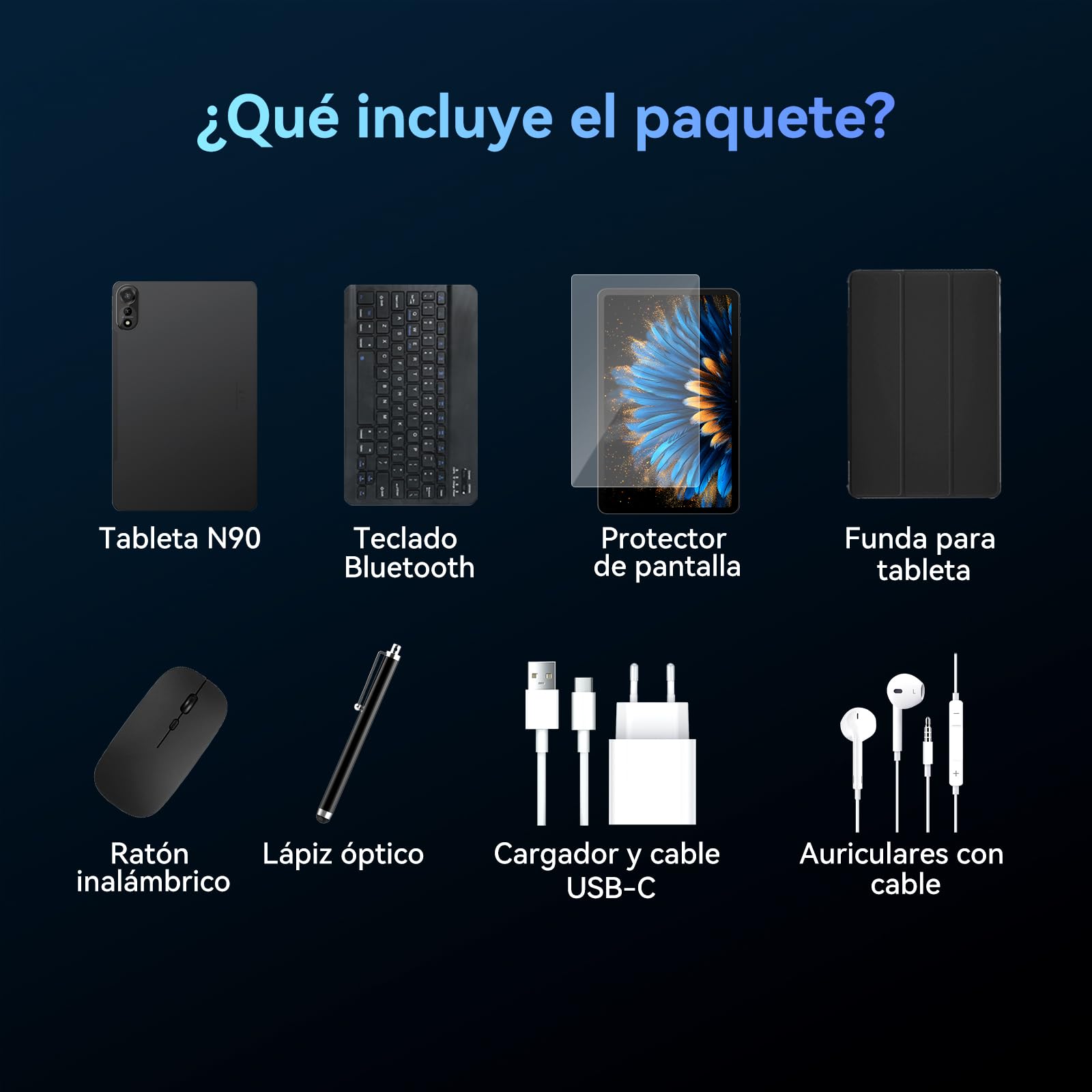 12 Pulgadas Tableta con Teclado, Android 16 Tablet, 4G LTE+5G WiFi 120Hz 24GB RAM+128GB ROM, Octa-Core Tablets con Lápiz,Ratón,9000mAh/Gemini AI/WideVine L1/GPS/1200*2000/Face ID,4 años de garantía