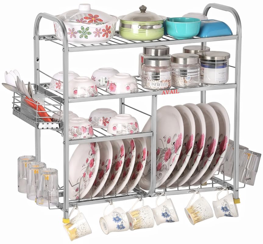 AVAIL Stainless Steel Over Sink Dish Drainer Rack | Space Saving Dish Drying Rack | Plate Cutlery Stand | Kitchen Utensil Rack | Kitchen Organizer – (24×24 Inch)