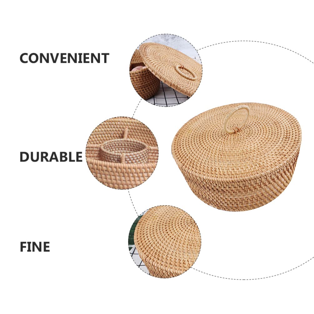 Cabilock Cesto Portaoggetti in Legno Intrecciato Artigianalmente con Coperchio, Design Vintage senza Sbavature, per Conservare Dolci e Snack in Casa