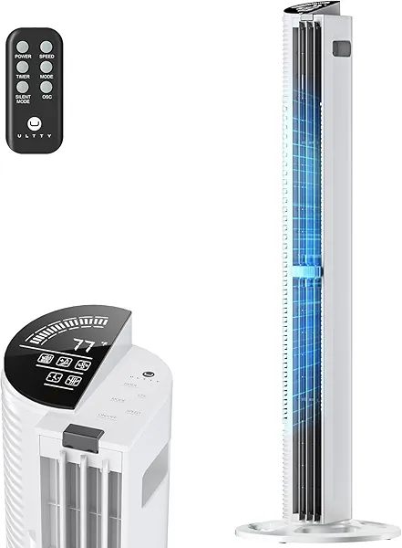 U ULTTY Tower Fan for Bedroom, 30ft/s Velocity Quiet Floor Fan, Oscillating Fans for Indoors with 6 Speeds, 4 Modes, 15H Timer,Remote, Standing Fans, 40 inch Bladeless Fan for Home, Living Room, White