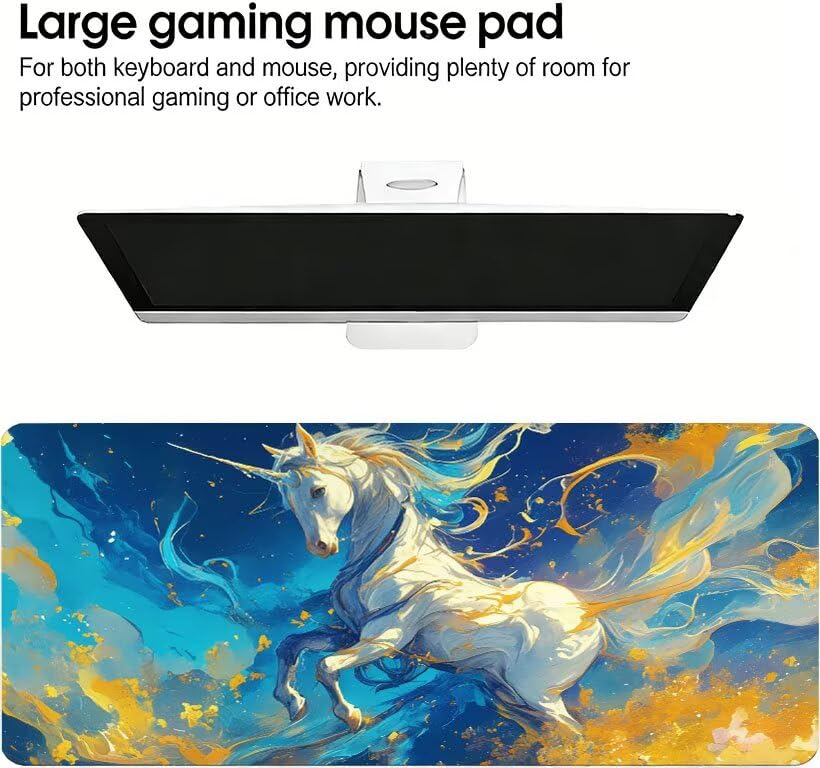Podkładka pod mysz do gier zwierzę XXL jednorożec podkładka pod mysz 1400 x 600 x 3 mm Poprawa precyzji i szybkości, podkładka pod mysz do gier antypoślizgowa gumowa podstawa, do dekoracji Burea DZ