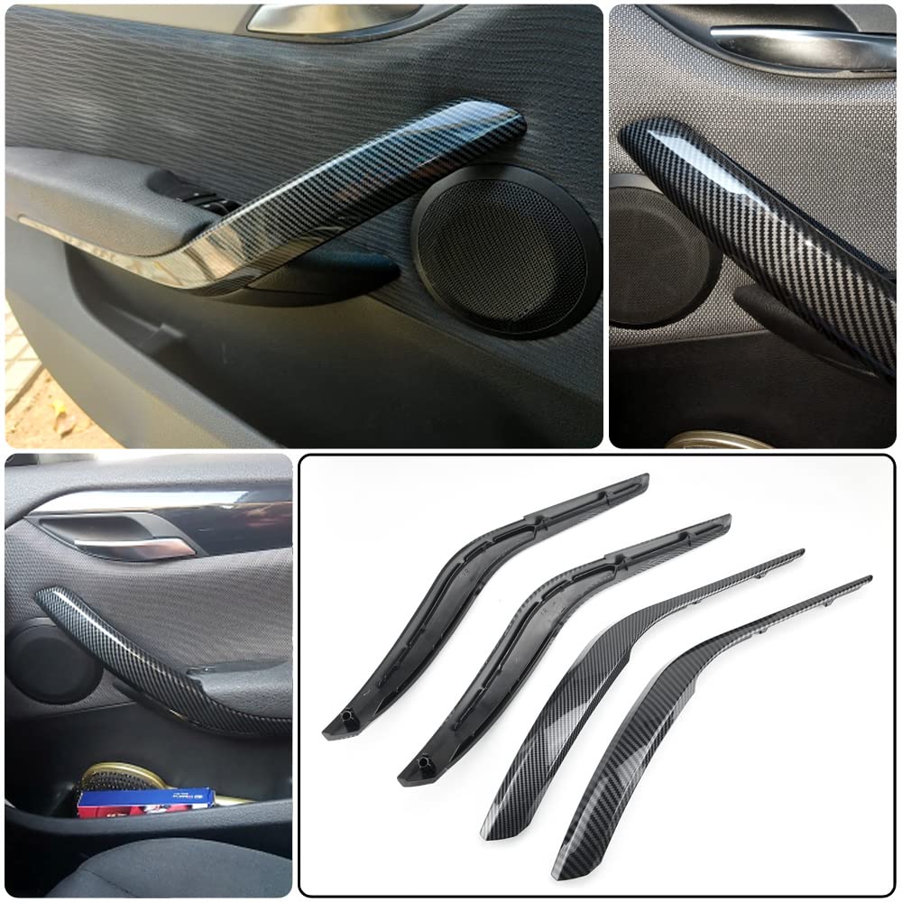 2 Poignées de portes intérieures pour voiture en ABS Gauche et Droite Panneau intérieur Couvercle pour le bras de console Compatible avec B-MW X1 E84 2010-2016 - Fibre de carbone