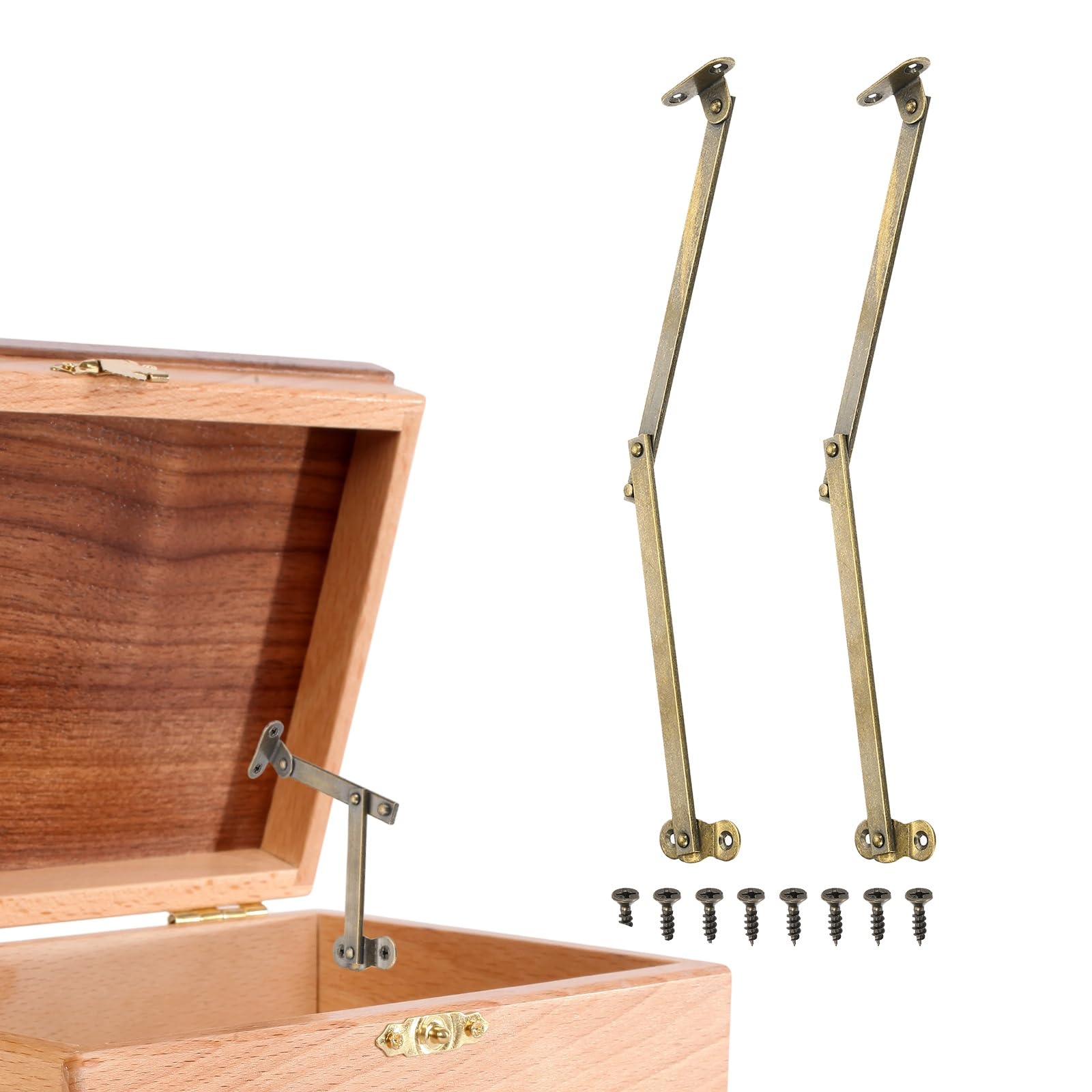 sourcing map 2Pcs Folding Lid Support Hinges, 5.9" Right Side Lift Up Stay Hinge Brass Rotatable Hinges for Cabinet Wardrobe Wooden Jewelry Box Cupboard Storage Shelve, Bronze Tone