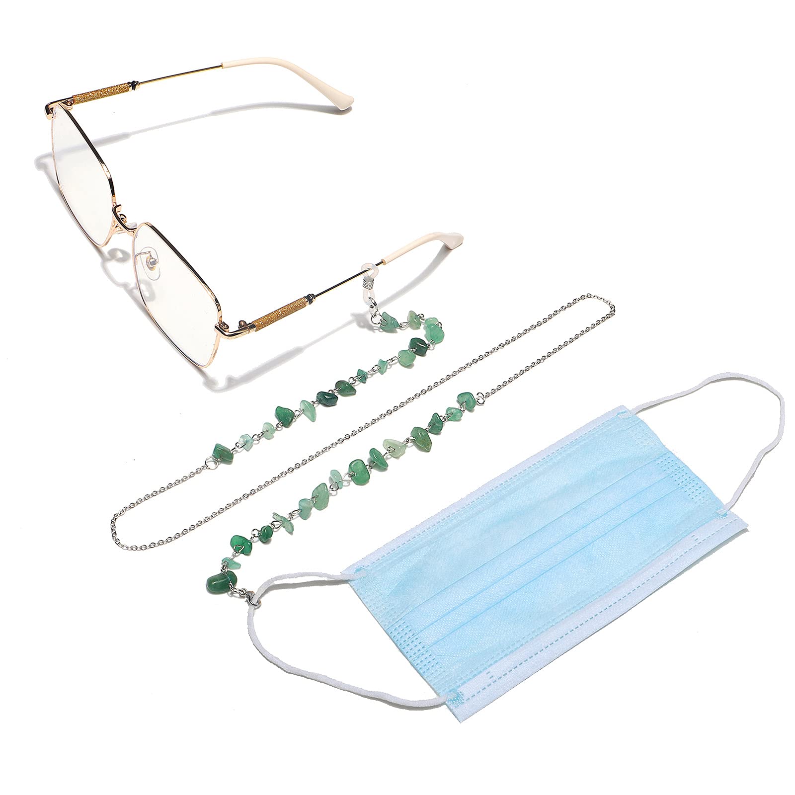 Cadena de Gafas, Cadena de Gafas para Mujeres, Cadenas de anteojos de Piedra Natural Cadena de máscara de Gafas Hechas a Mano Masker Masker for Mujeres Hombres(Silver)