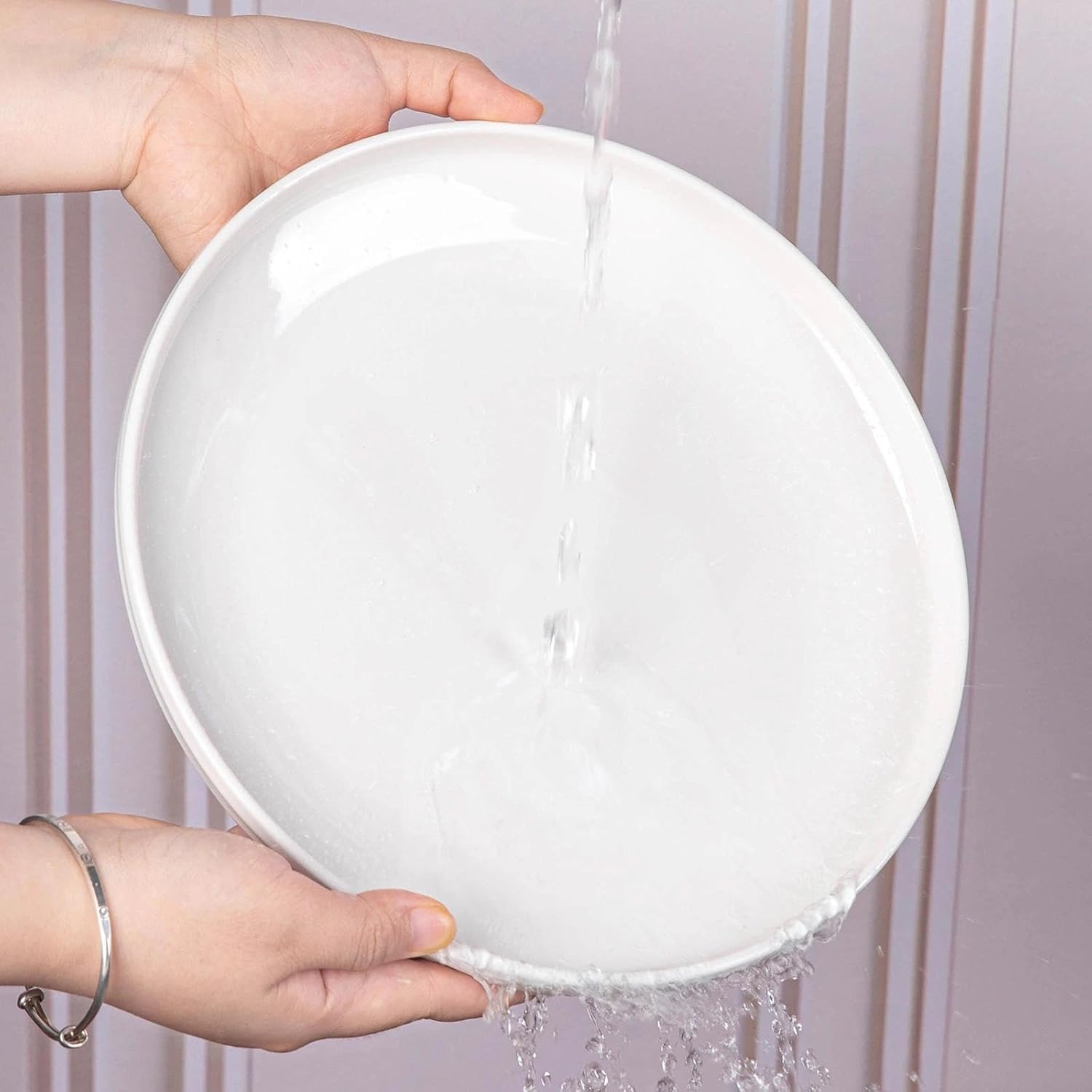 White Dinner Plates Set of 6, 10 Inch Porcelain Ribbed Texture Salad Plates, Kitchen Serving Dishes for Pizza, Steak, Microwave & Dishwasher Safe, Scratch Resistant