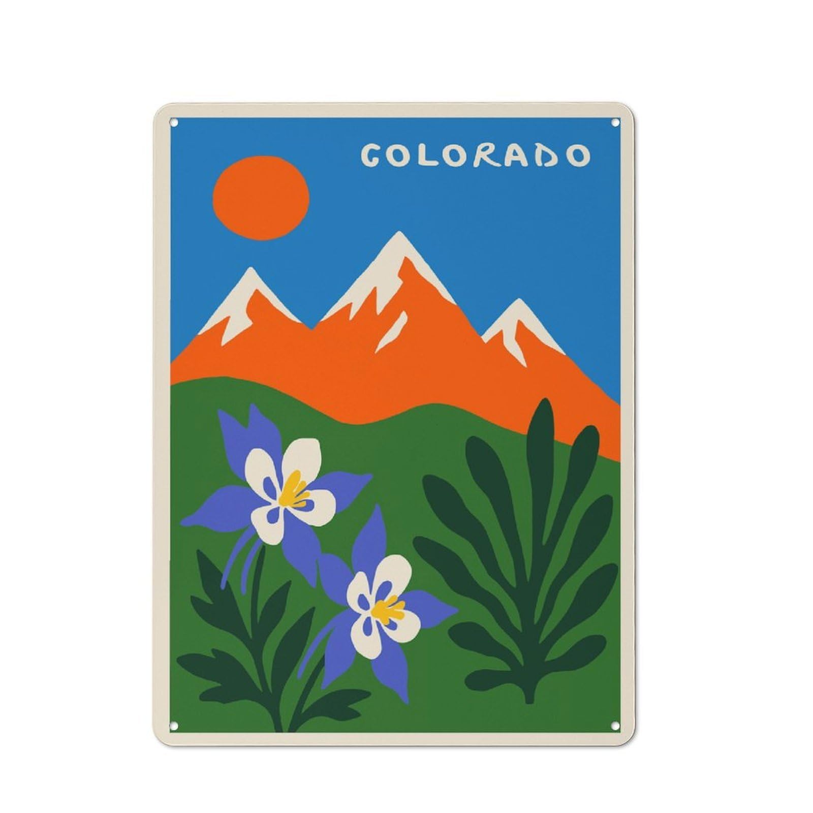 Junmoney Style Colorado Landscape With Columbine Flowers Retro Tin Sign 40X30cm For Workshop Wall, For Home Interiors And Metal Sign Collectors