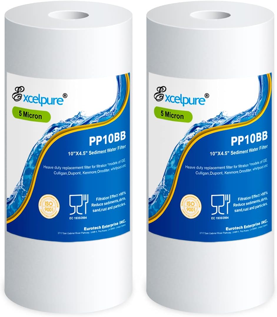 EXCELPURE Whole house Sediment Water Filter 10" x 4.5" (5 micron）Compatible with Culligan RFC-BBSA , WFHD13001B, GXWH35F, GXWH30C, 3M Aqua-Pure AP817,Whirlpool WHKF-GD25BB (2 PACK)