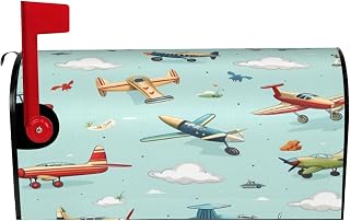 Cartoon Airplanes Mailbox Covers Magnetic Standard Size Cute Aircraft Decorative Post Letter Box Wraps Waterproof Mailbox for Garden Yard Home Holiday Decor