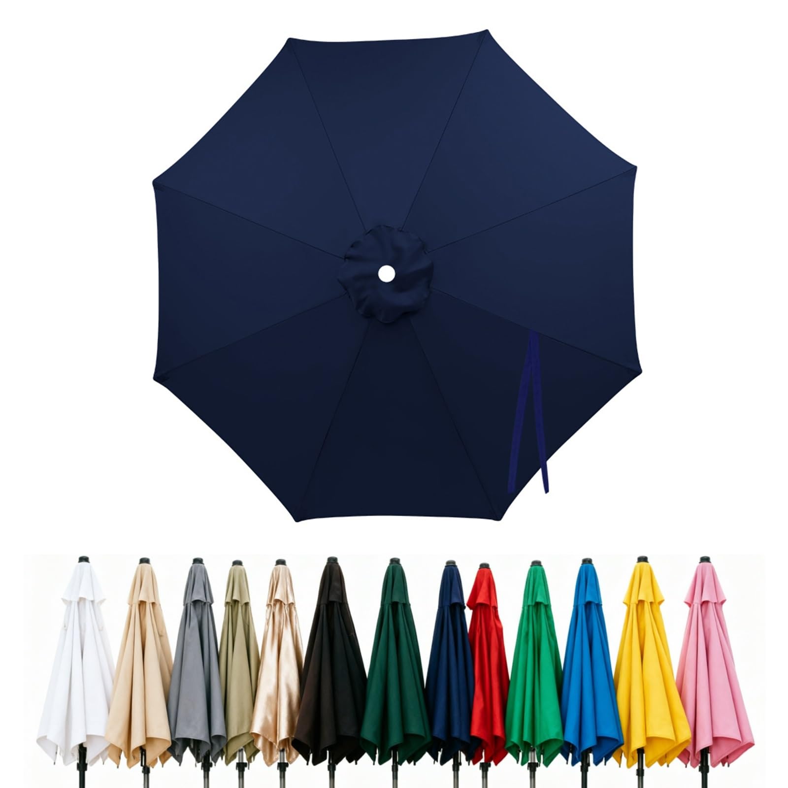 Fade Resistant Parasol Replacement Canopy for 6/8 Ribs, 2m 2.7m 3.0m 4m Garden Umbrella Cover, Waterproof UV30+ Patio Market Parasol Top (Fits Rib Length 112cm/148cm)(Dark blue,(8Rib)230cm)