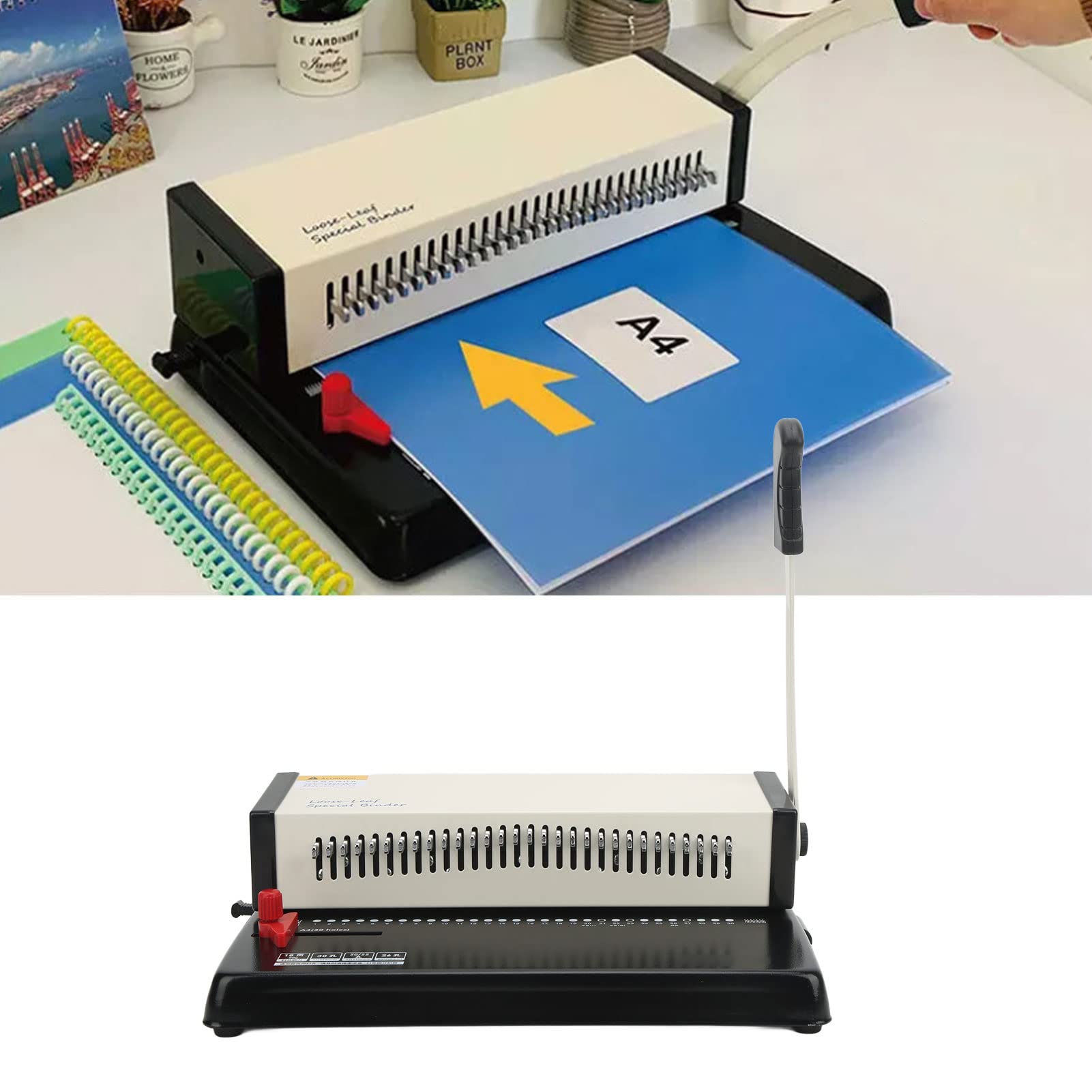 Cocoarm Perforatore per Fogli Sciolti Perforatore di Carta da Scrivania in Metallo Passo 9,5 Mm per A4 A5 B5 Capacità di 15 Fogli Margine Regolabile e Design a Leva per Ufficio Stampa Casa Negozio