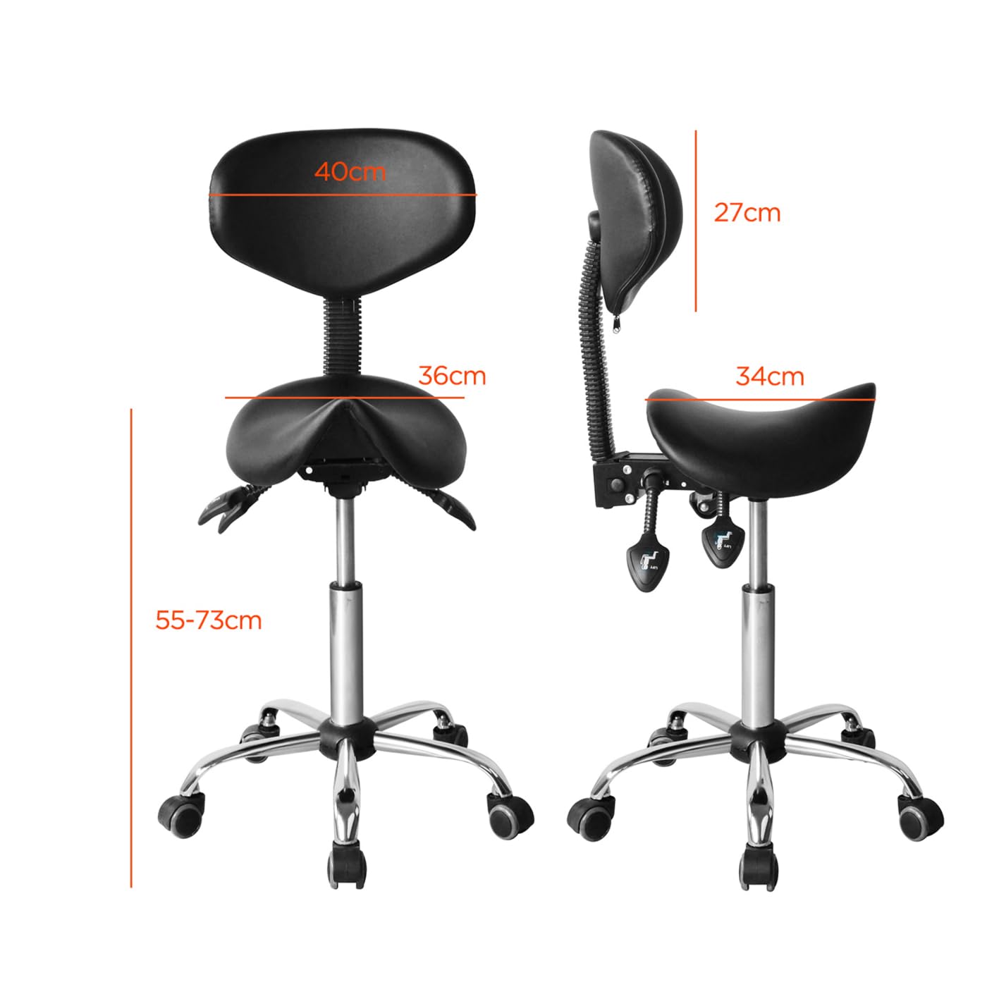 VDD Sattelhocker ergonomisch - Friseurhocker - Barhocker - höhenverstellbar - Rückenlehne neig- und vers
