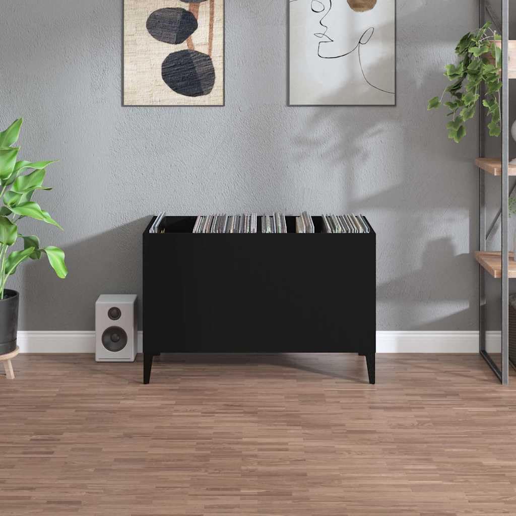Armadietto per vinili, 74,5 x 38 x 48 cm, colore: nero | Robusto armadio LP in legno con piedini in metallo per soggiorno e ufficio. Mobiletto versatile.