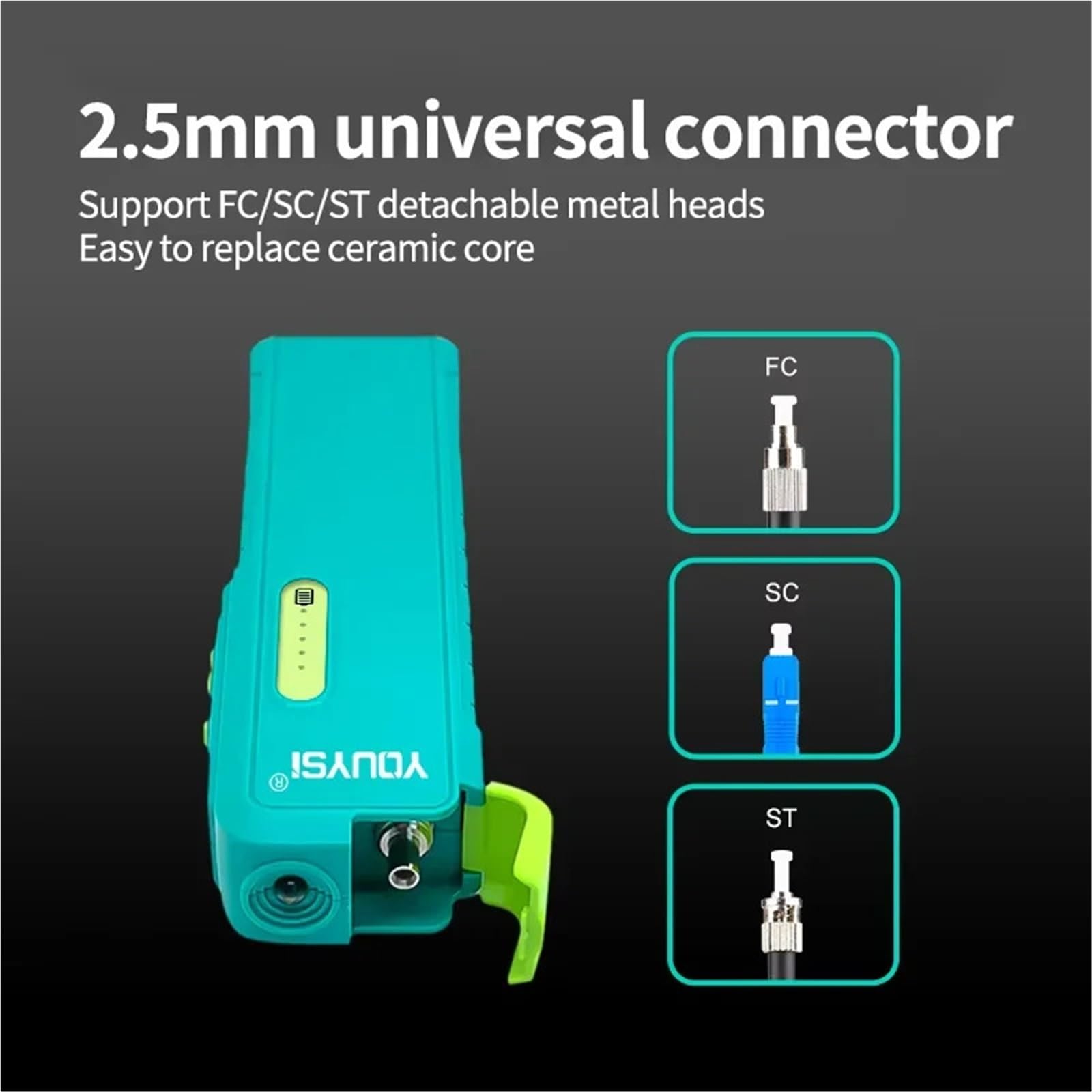 Localizador Visual de Fallas, Probador de luz verde recargable VFL 15-50 mw Localizador visual de fallas de fibra óptica con función de iluminación LED(15MW)