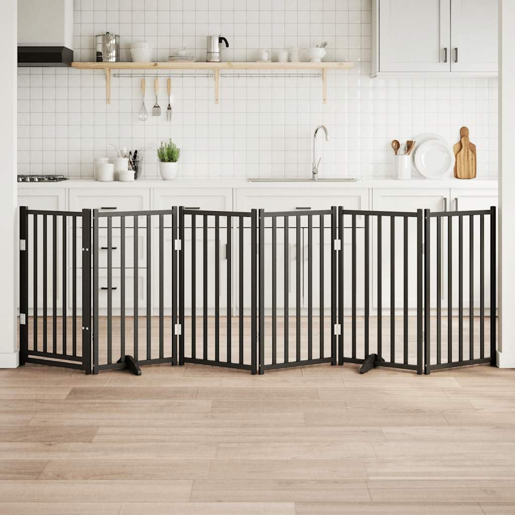 vidaXL Puerta de Perros Plegable 6 Paneles Madera Abeto Negra 300 cm, Puerta para Mascotas, Puerta de Seguridad para Perros, Puerta para Perros de Seguridad