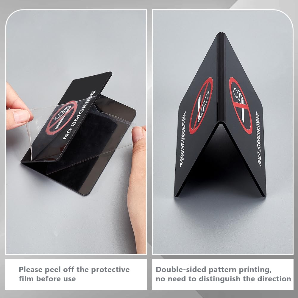 AHANDMAKER 6Pcs No Smoking Table Tent Signs, 4x2.7" Black Acrylic Double-Sided No Smoking Tabletop Sign - Image 3
