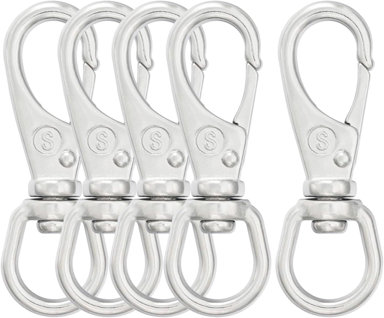 SHONAN 2.7 Inch Swivel Snap Hooks, 5 Pack Small Stainless Steel Spring Clips, Flag Pole Clips, Scuba Diving Clips Spring Hooks for Dog leashes, Keychains, Bird Feeders, Pet Chains