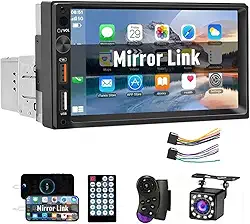 1 Din Car Stereo 7' Touch Screen, Mirrorlink & Android Auto, Bluetooth 5.1, MP5 Player, Câmera Retrovisora, Portas USB/SD, Rádio FM - Ideal para Sedan, SUV, Motoristas de Caminhão