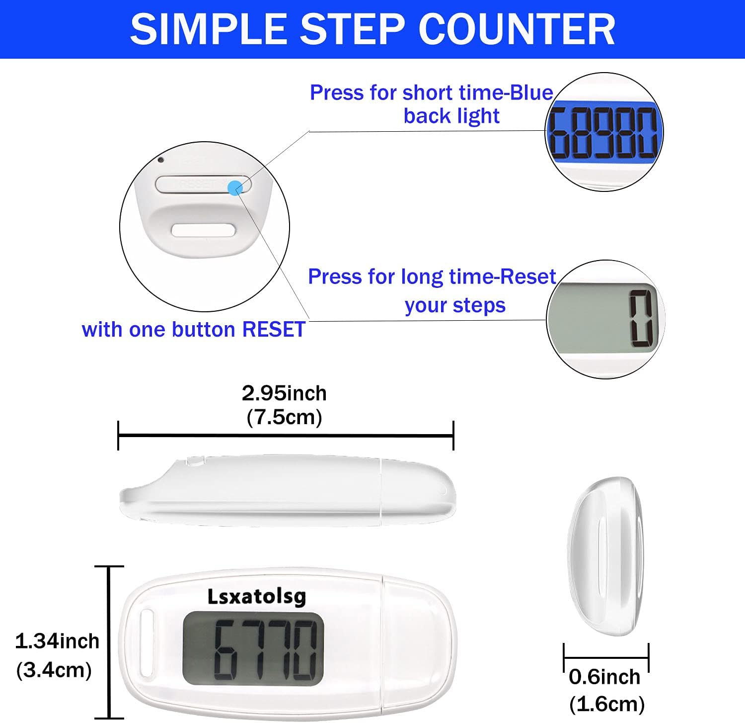 USB Charge Walking 3D Pedometer with Clip and Lanyard, Simple Step Counter with Rechargeable Battery, Accurate Fitness Tracker, Digital Daily Target Monitor with Large Luminous LCD Display for Whole Family