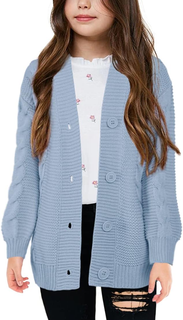 Apbondy Girls Cable Knit Cardigans Button Down Long Sleeve Chunky Sweater Outerwear