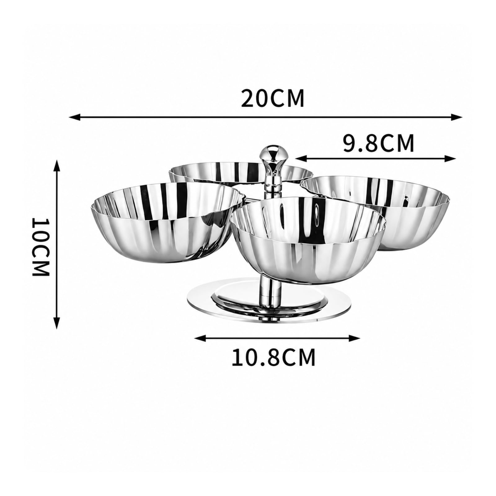 Servitore Girevole in Acciaio Inox con 4 Ciotole Lucido Alzata in Acciaio Inox Rotonda a Specchio Piatto Bar e Caffetterie, Feste, 4 Teste