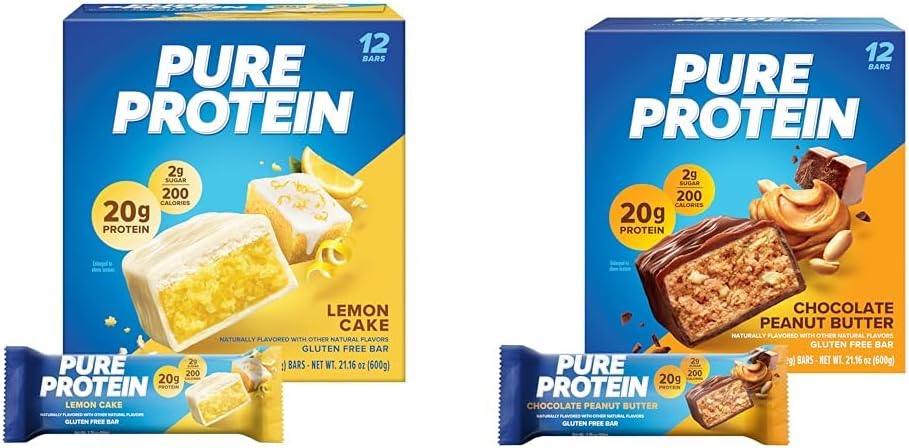 Pure Protein Lemon Cake Bars - 12 Pack High Protein Snacks, Low Sugar, 20g Protein