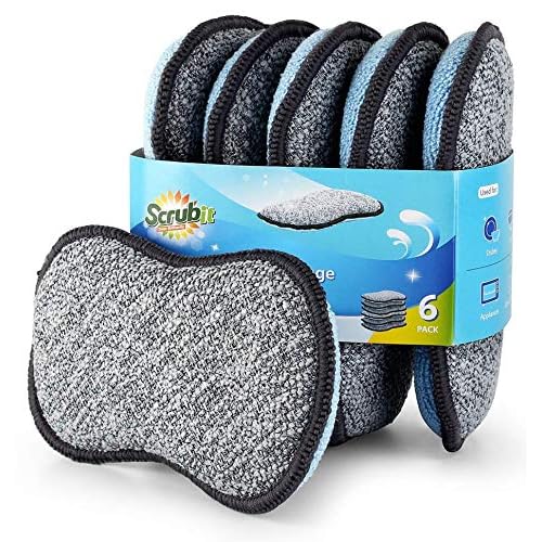 Multi-Purpose Sponges Kitchen by Scrub-it – Non-Scratch Microfiber sponges for Cleaning, Along with Heavy Duty Scrubbing Power – Reusable Dish Sponge for Dishes, Pots and Pans (6 Pack, Small)
