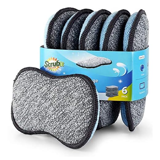 Multi-Purpose Scrub Sponges for Kitchen by Scrub-it - Non-Scratch Microfiber Sponge Along with Heavy Duty Scouring Power - Reusable Cleaning for Dishes, Pots and Pans All at Once (6 Pack, Small)