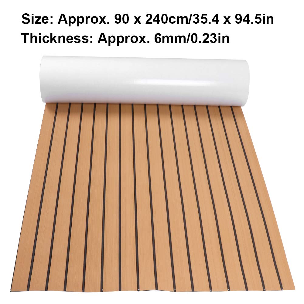 Eva Teca - Protector de cubierta de espuma de teca, autoadhesivo, para barco, yate, 90 x 240 cm (dorado+negro)