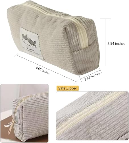 Miniatura 2 de Estuche para lápices pequeño de gran capacidad con tiburón, bolsa gris con cremallera para organizador de papelería de oficina (beige)