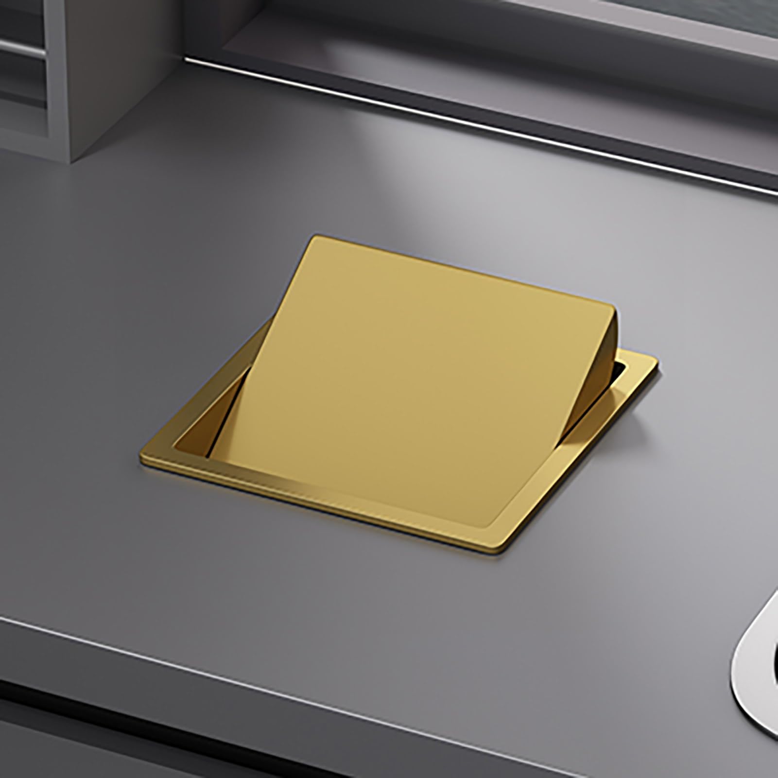 IUokLU Stainless Steel Square Flap Cover for Countertop Trash Can,Kitchen Waste Bin Lid,Office Garbage Disposal（Yellow-22x22CM）