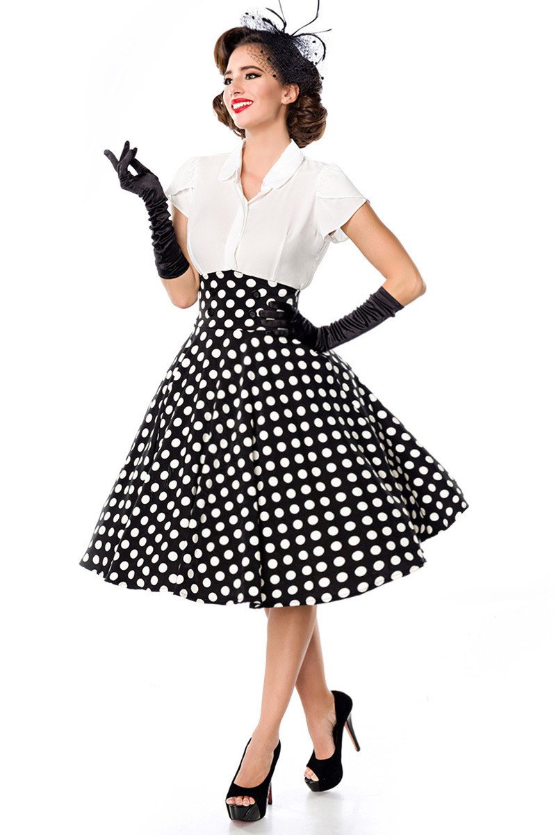Belsira Tellerrock Frauen Mittellanger Rock schwarz Rockabilly