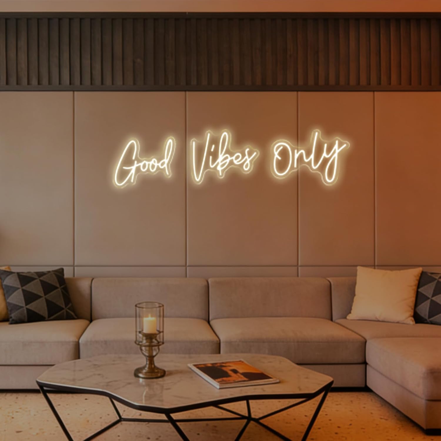48.5 Inch Good Vibes Only Neon Sign Large, Neon Lights with Remote Dimmer, Neon Light Up Signs for Wall Decor,Home Bedroom,Party Bar Salon, Unique Gifts(Warm White)