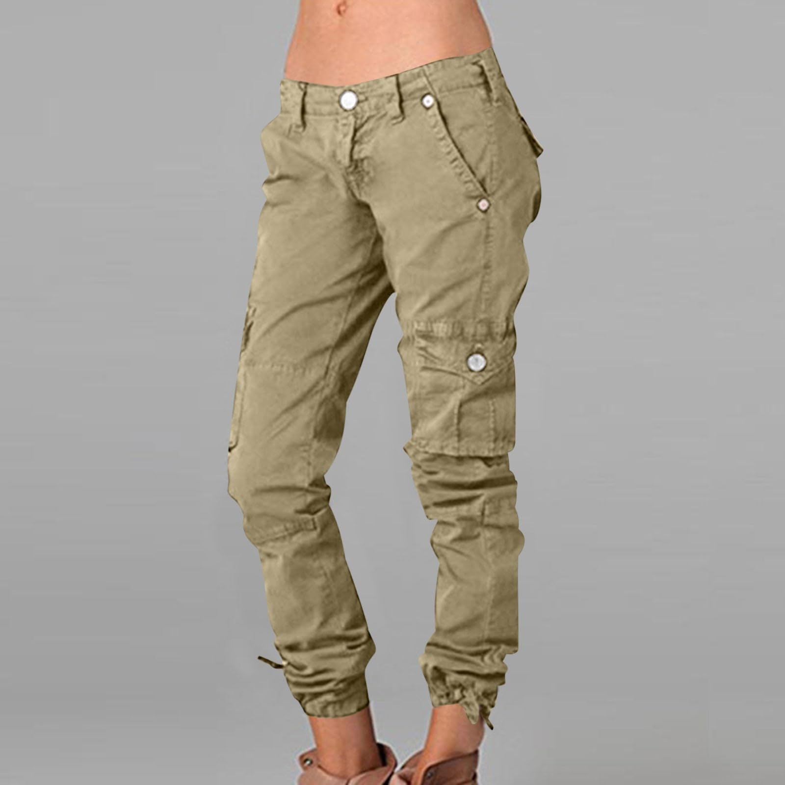 XUNRYAN Cargo Pants Womens Y2K Punk Hippie Clothes Low Waist Joggers Athletic Workout Outdoor Tactical Pants W Pockets Khaki