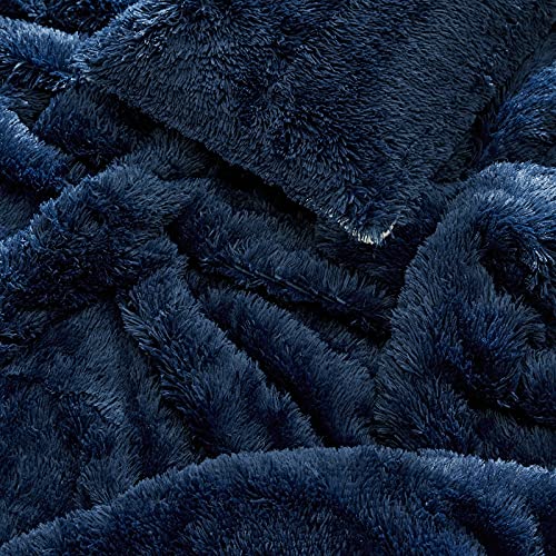 Uozzi Bedding Navy Faux Fur Comforter Set Queen 3 Pieces - 1 Shaggy Comforter 90X90 With 2 Pillowcases - Ultra Soft And Easy Care Luxury Plush Warm Winter Fluffy Fleece Duvet Set #TOP7