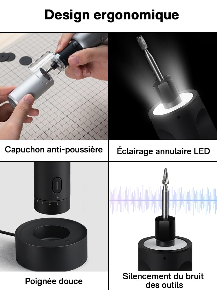 HOTO 35 en 1 Outil Rotatif Multifonction sans Fil, 2000 mAh, 5 Vitesses, 5000-25000 tr/min, Charge de Type C, Lumière Annulaire LED, pour Sculpture, Meulage, Coupe, Polissage, Meuleuse à Ongles