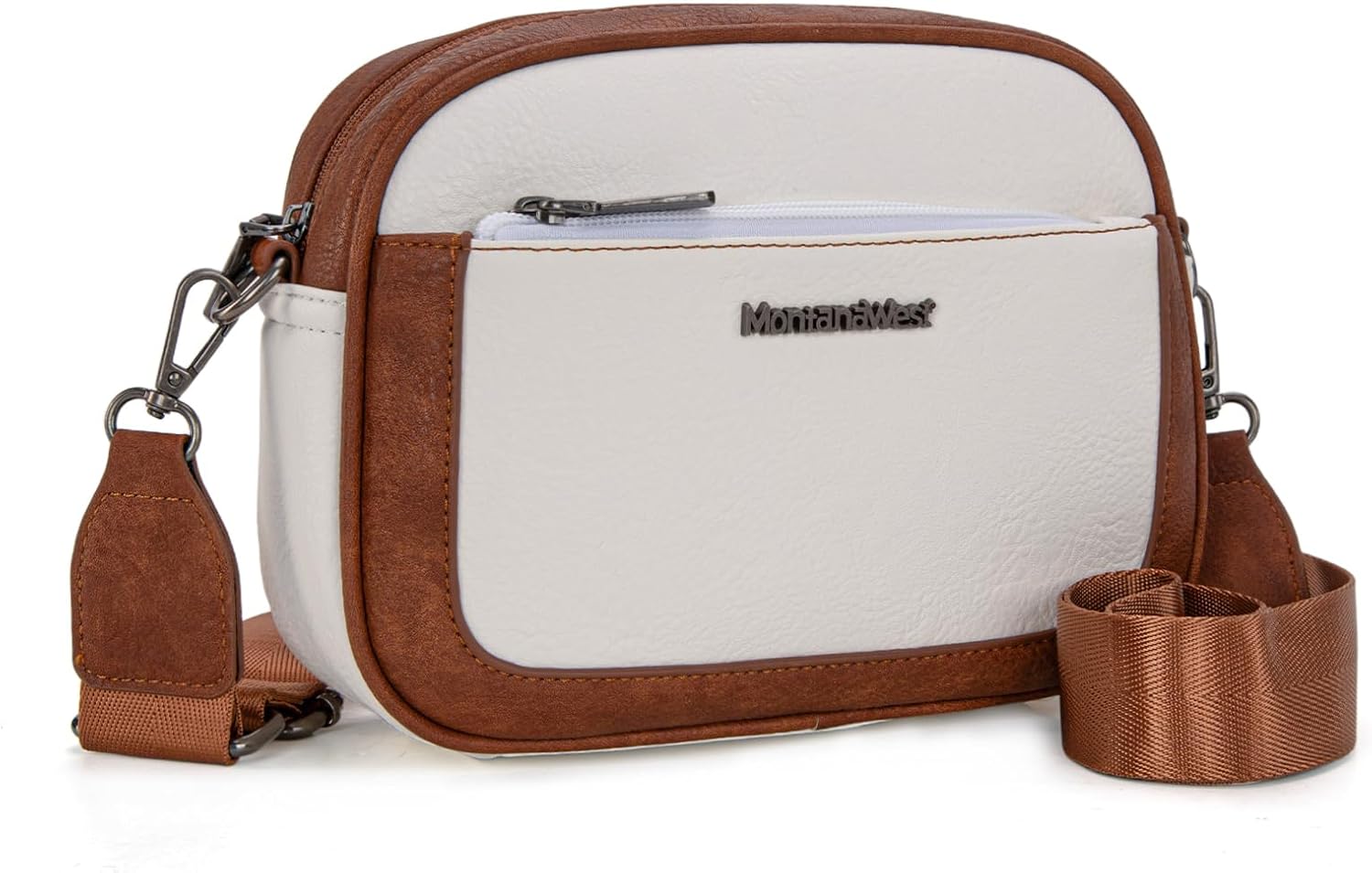 Montana West Small Crossbody Bags for Women Cow Print Purse Triple Zip Shoulder Handbags with Wide Strap