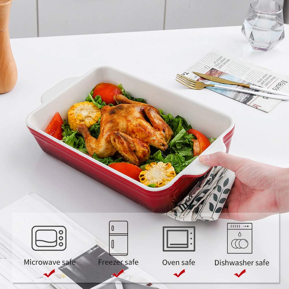 KOOV – Set 3 Teglie Da Forno Rettangolari In Ceramica, 30x20cm, Bianco Puro, Adatte A Lasagne E Arrosti, Resistenti Fino A 260°C