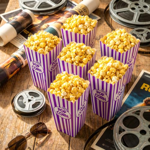 Image of Xinnun 200 Pcs Popcorn Boxes 32 oz Classic Stripe Paper Popcorn Buckets Bulk Disposable Oil Proof Container Vintage Retro Open Top Holders for Movie Night Supply Theater Carnival Party(Purple)