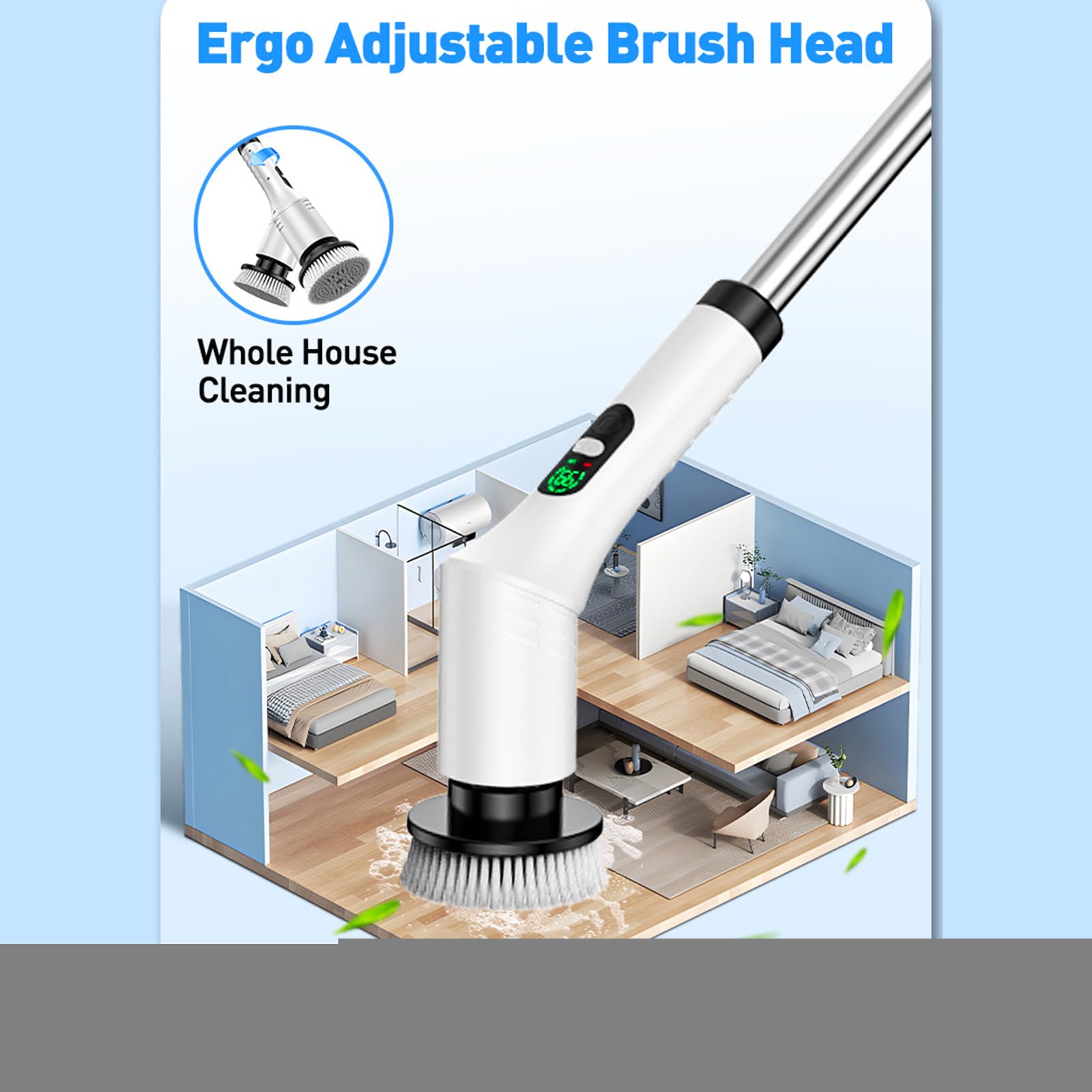 Scrubber elettrico bagno Pulitore Cordless A Strofinamento E Gadget Pulizia | Spazzola elettrica pulizia doccia 2 velocità per piastrelle, vasca, fughe, , ceramica, , pavimento