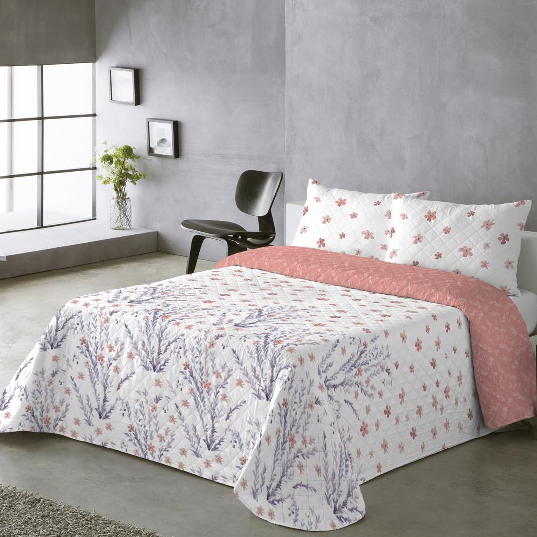 BOHEME Colcha Estampada Reversible Valeria Coral Cama 150 cm - 250x270 cm
