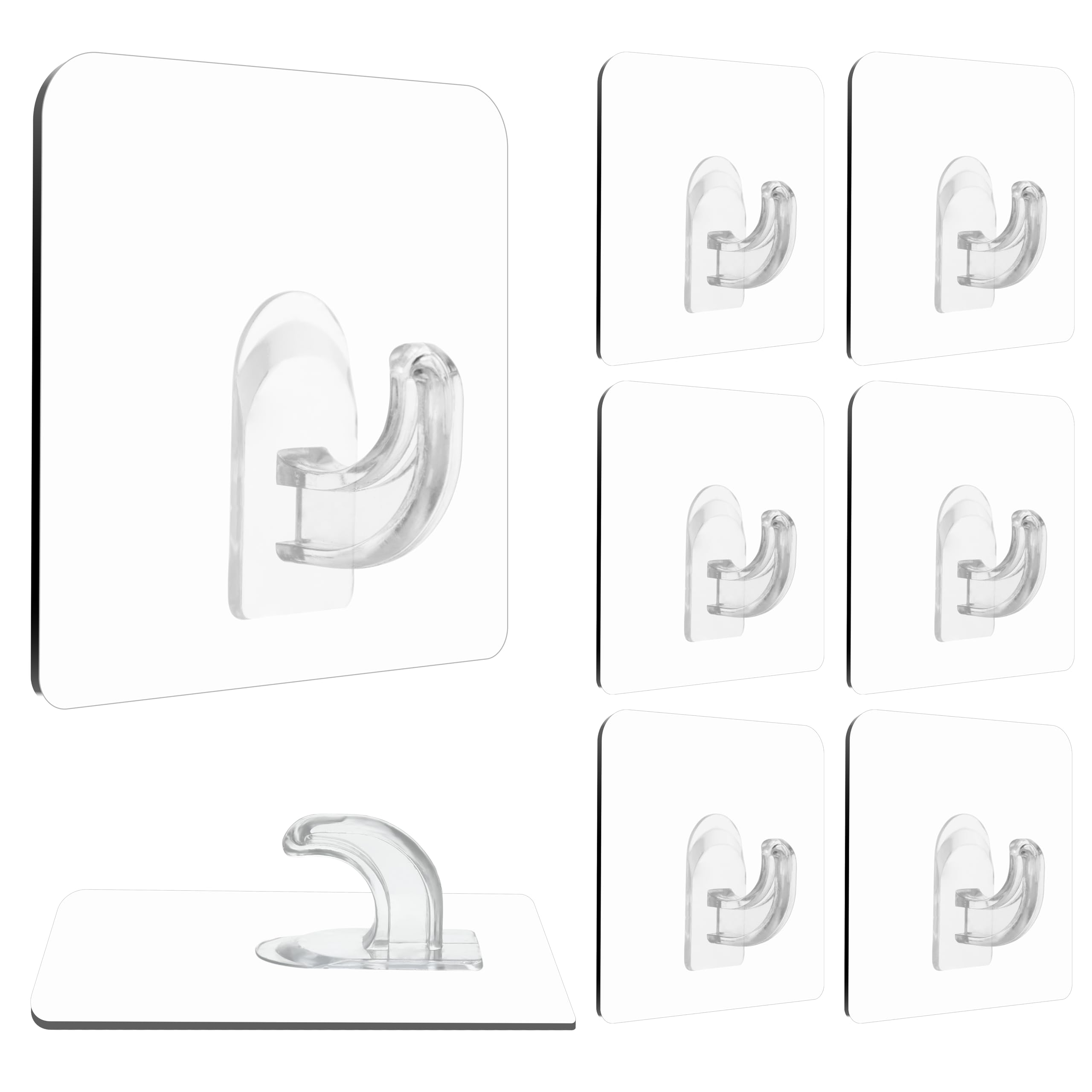 Hawsam 8PCS Clear Adhesive Sticky Wall Hooks,No Drilling Strong Waterproof Sticker Hanger for Kitchen, Shower and Bathroom 20kg/44lb. (Max Loading)