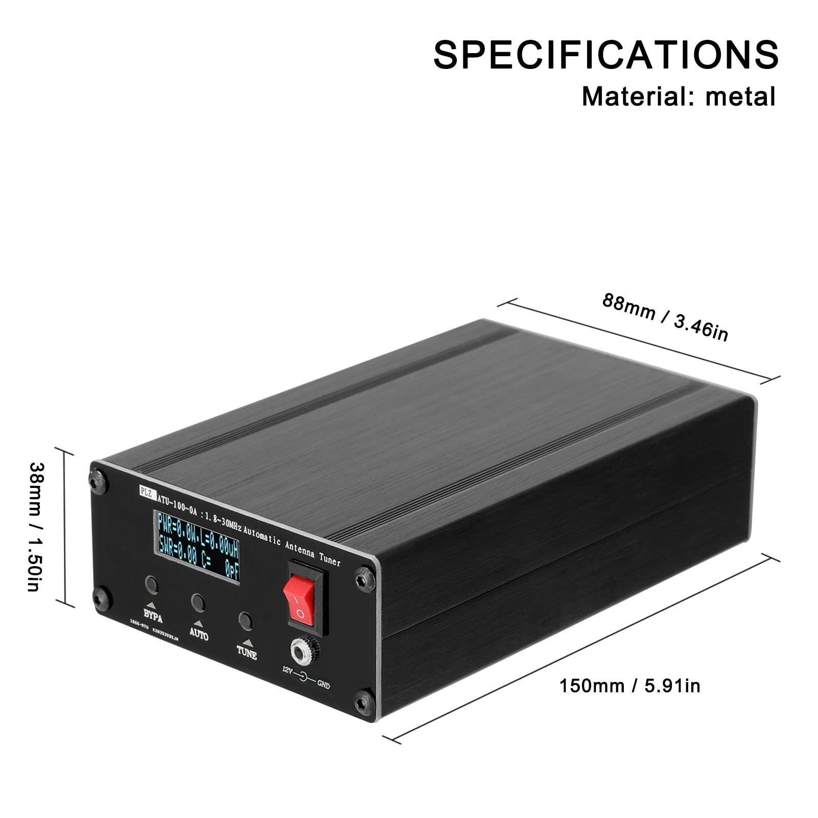 ATU100 1.8-50 Tuneur d'antenne à ondes courte automatique MHz USB Type-C rechargeable avec 0.91inch Old Display Tuner Haute Précision