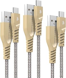 TECHGEAR 3 Pack STRONG High Durability Braided USB C Charging & Sync Cables Type C Compatible with Samsung Note 20 Ultra 10, S22 S21 S20 FE A12 A23 A32 A52 A53 A03s Moto, Huawei, Oppo, etc