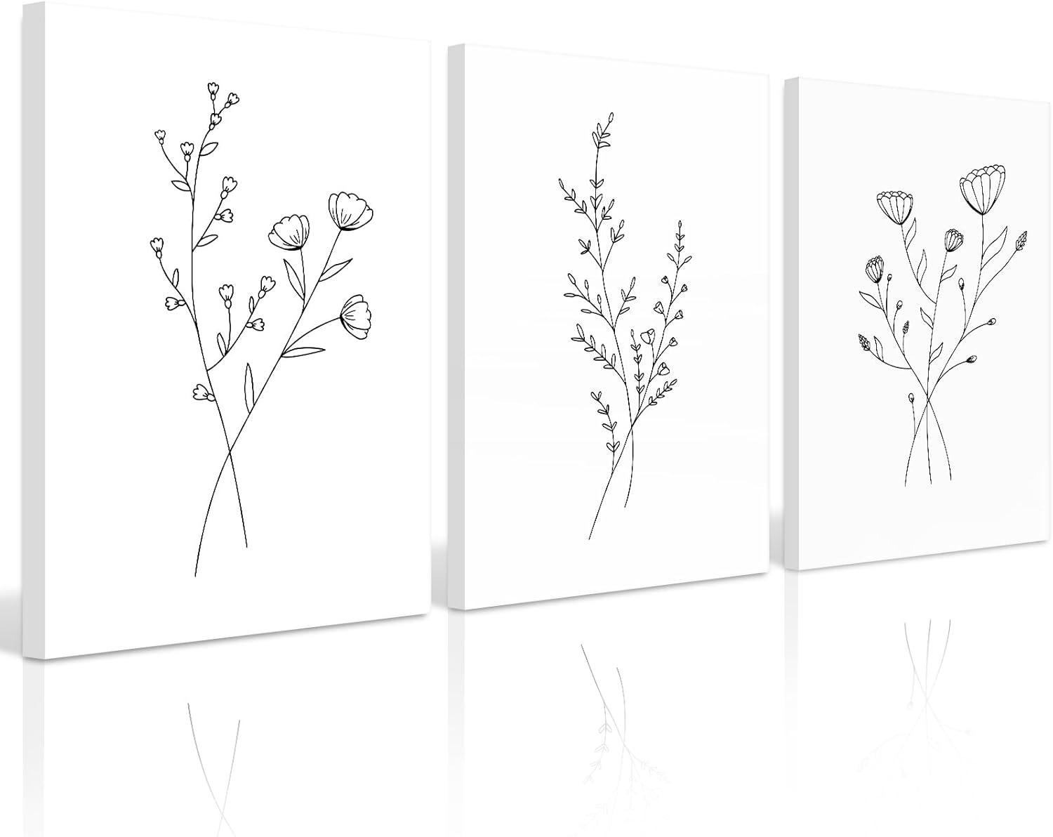 Flower Line Wall Art Set of 3 Botanical Canvas Wall Decor Floral Minimalist Wall Art Abstract Plant Pictures Flower Line Prints Black White Floral Artwork for Room Bedroom 16x24 Inch Ready to Hang 16x24 Inch Wrapped Canvas Botanical Line Prints