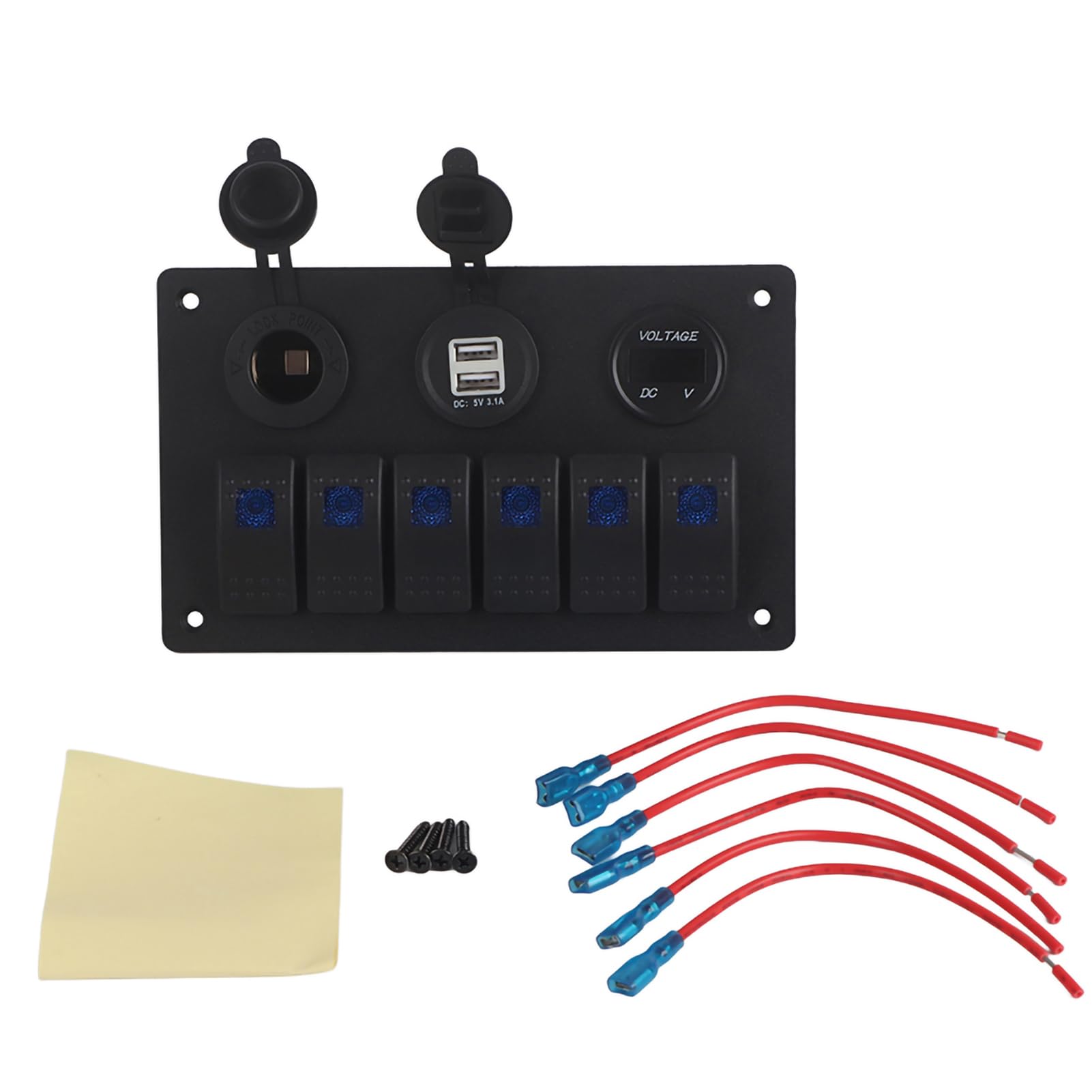 Interruttore a bilanciere LED Interruttore pannello USB Pannello e scheda PCB Protezione sovraccarico per auto RV Boat Marine 12V-24V 6 Gang(Blu),Serie barca/yacht