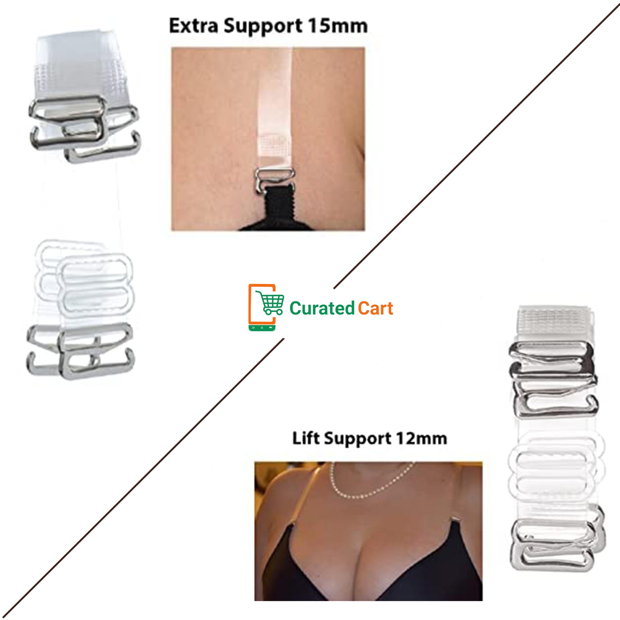 CURATED CART Thick 15 Mm Transparent Wired Bra Strap for Women Silicone Invisible Bra Strap Non-Slip Adjustable Bra Soft Shoulder Strap, 36 - Image 3 thumbnail