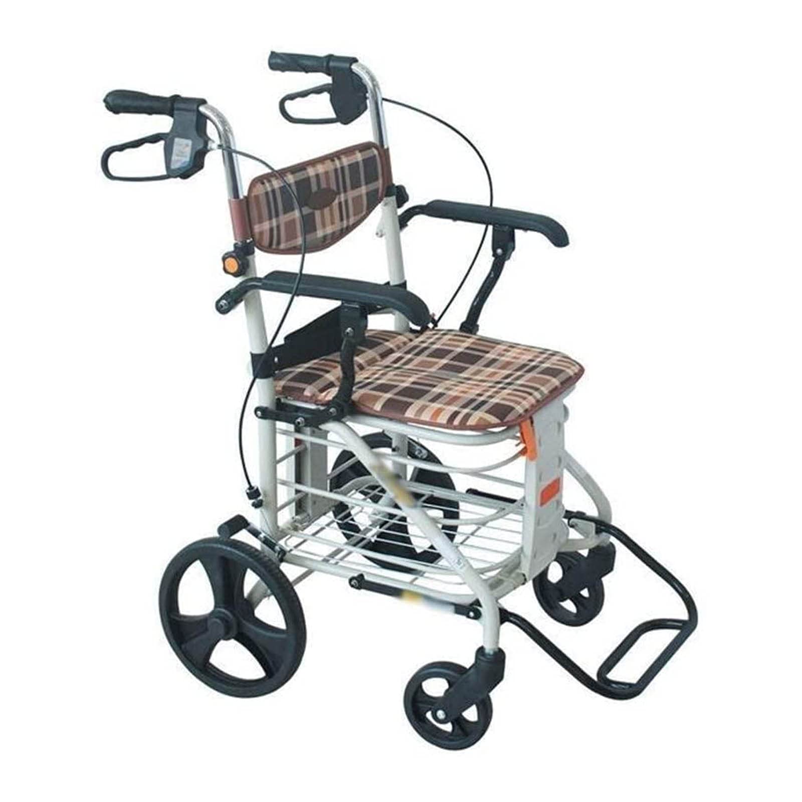 Rollator Walker składany chodzik z kołem i wyściełanym siedzeniem zamykane hamulce z koszem na zakupy, wózek rehabilitacyjny