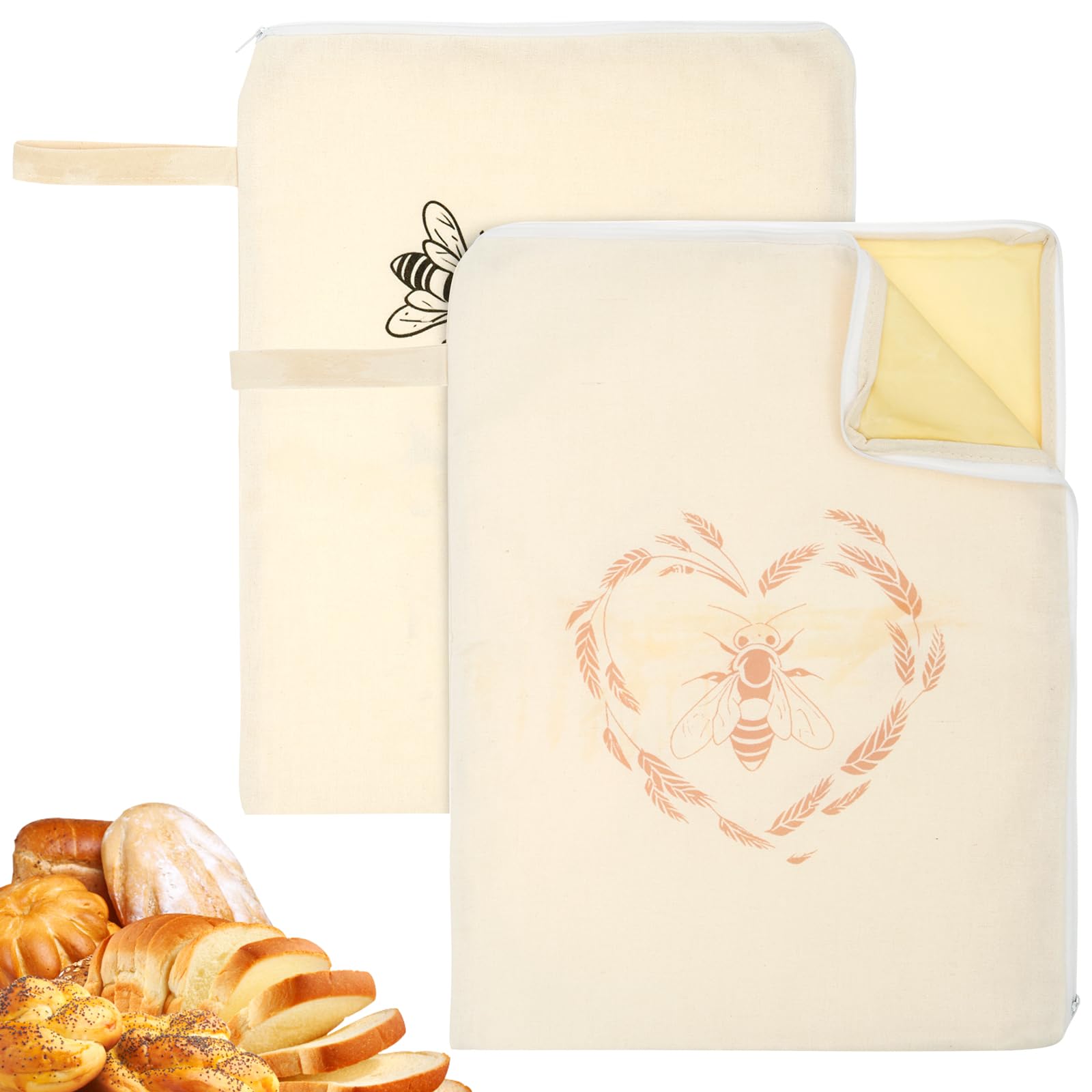 2PCS Beeswax Bread Bags for Homemade, Bread Storage Bags with L Shaped, 16.5 X 12.5 in Reusable Beeswax Linen Cotton Bag for Sourdough and Baking Loaves