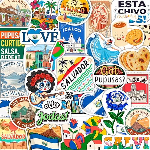 Lot de 100 autocollants Salvador pour bouteille d'eau – Autocollants salvadoriens – Décorations de fête au Salvador – Cadeau pour homme et femme