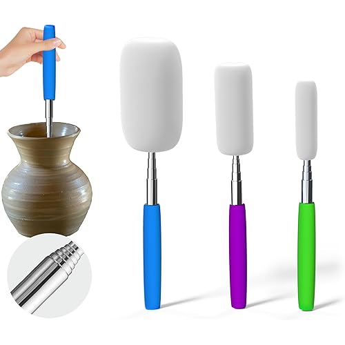 Telescoping Sponge Stick for Pottery, 27 Inches Long Pottery Sponges, Pottery Tool for Removing Excess Water from Tall and Narrow Pottery, 3 Pack